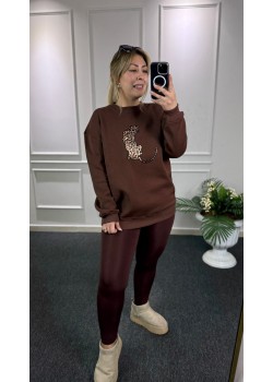 Leopar Detay Kahve Şardonlu Sweat
