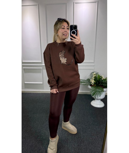 Leopar Detay Kahve Şardonlu Sweat Leopar Detay Kahve Şardonlu Sweat