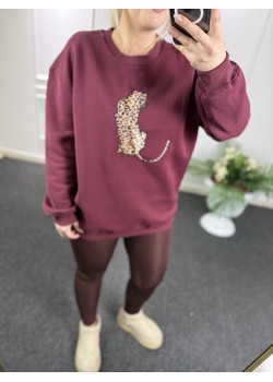 Leopar Detay Bordo Şardonlu Sweat