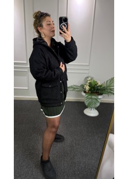 Zra Siyah Buklet Kapüşonlu Kaban