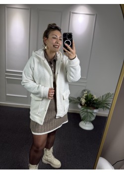 Zra Beyaz Buklet Kapüşonlu Kaban