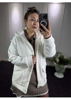 Zra Beyaz Buklet Kapüşonlu Kaban