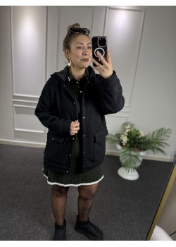 Zra Siyah Buklet Kapüşonlu Kaban