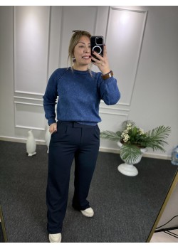 Lacivert Cırtlı Palazzo Pantolon