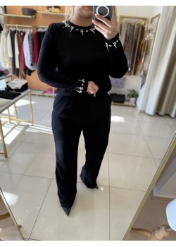 Lacivert Cırtlı Palazzo Pantolon