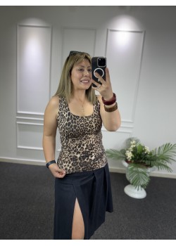 Leopar Dokuma Tulumlu Kolsuz Bluz