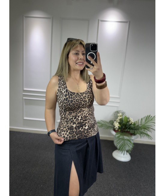 Leopar Dokuma Tulumlu Kolsuz Bluz