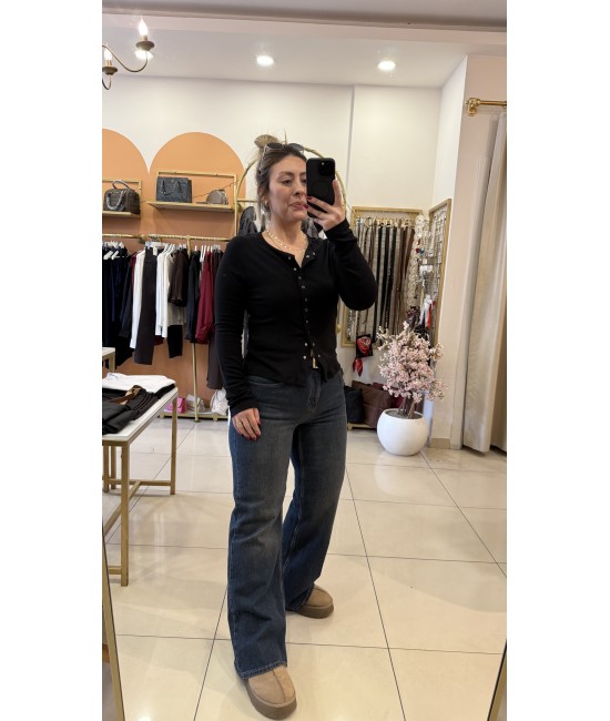 Siyah Çıtçıtlı Pamuk Bluz