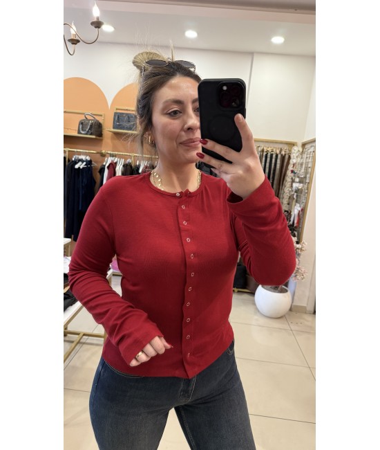 Vişne Çıtçıtlı Pamuk Bluz