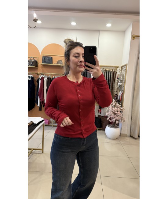 Vişne Çıtçıtlı Pamuk Bluz