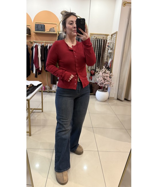 Vişne Çıtçıtlı Pamuk Bluz