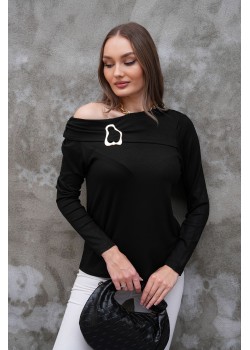 Siyah Modal Yaka Gold Toka Detaylı Bluz