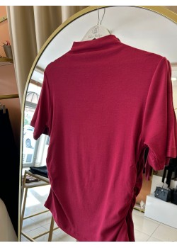 Dik Yaka Bordo Dirsek Kol Bluz