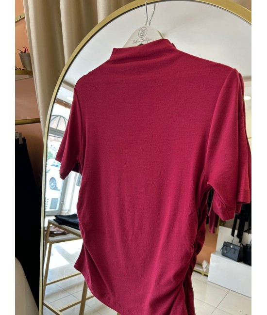 Dik Yaka Bordo Dirsek Kol Bluz