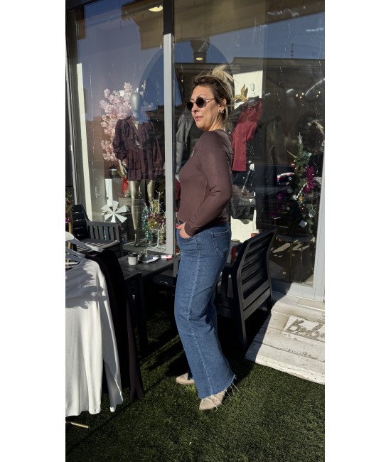 Kahverengi Modal Yaka Gold Toka Detaylı Bluz