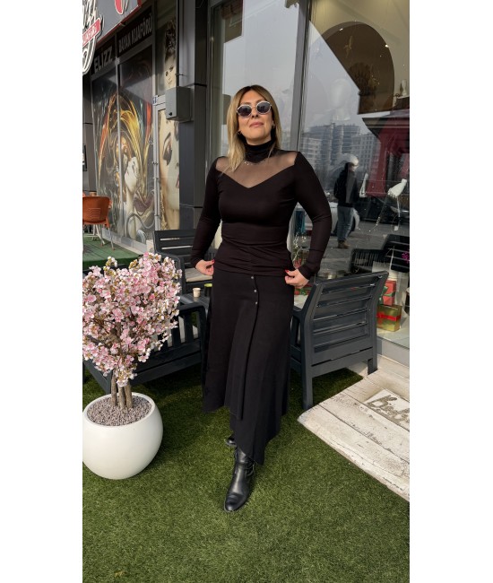 Modal Kumaş Tül Detay Bluz