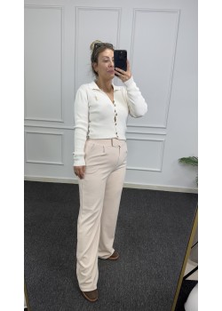 Krem Cırtlı Palazzo Pantolon