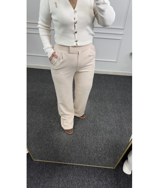 Krem Cırtlı Palazzo Pantolon