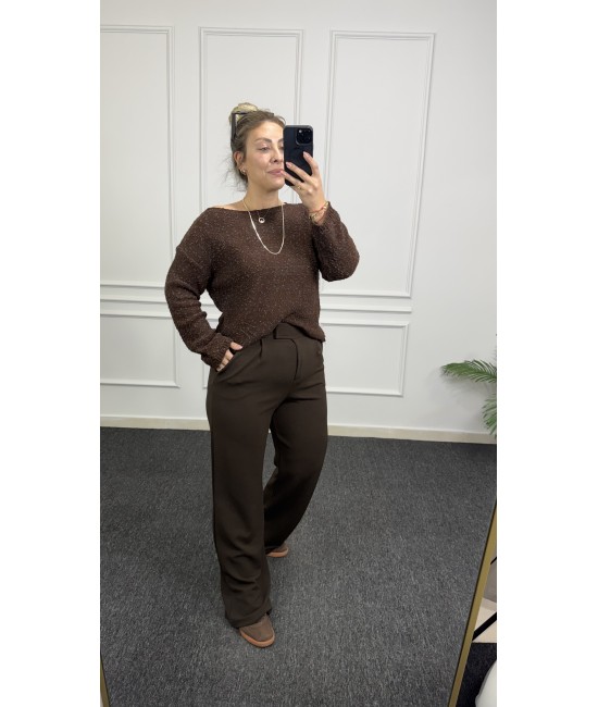 Kahverengi Cırtlı Palazzo Pantolon