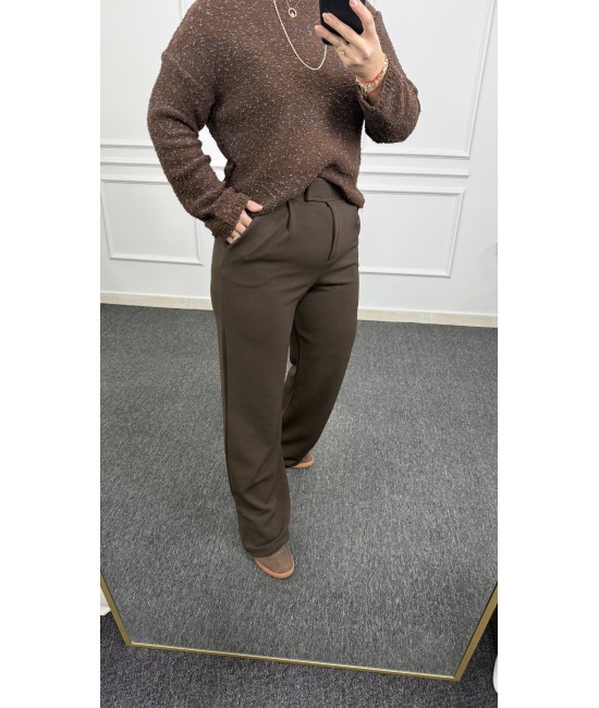 Kahverengi Cırtlı Palazzo Pantolon