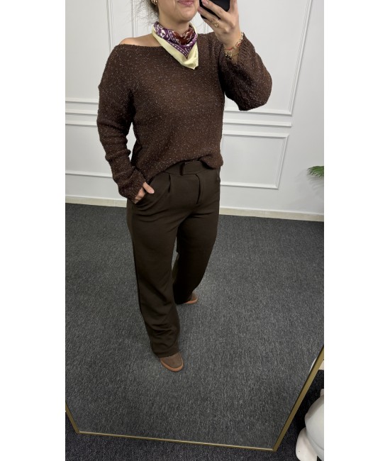 Kahverengi Cırtlı Palazzo Pantolon