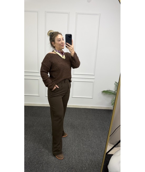 Kahverengi Cırtlı Palazzo Pantolon