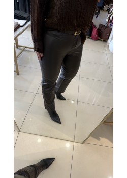 Mngo Kahve Deri Flare Pantolon