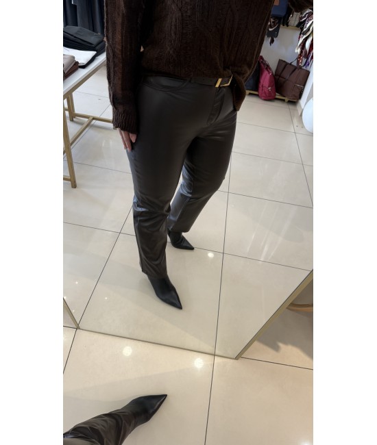 Mngo Kahve Deri Flare Pantolon