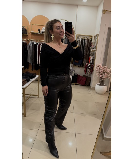 Mngo Siyah Deri Flare Pantolon Mngo Siyah Deri Flare Pantolon