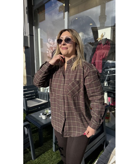 Taş Detaylı Ekose Rahat Kesim Gömlek Taş Detaylı Ekose Rahat Kesim Gömlek