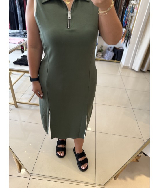 Haki Yarım Fermuar Yakalı Modal Elbise Haki Yarım Fermuar Yakalı Modal Elbise