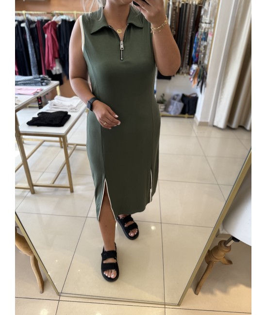 Haki Yarım Fermuar Yakalı Modal Elbise Haki Yarım Fermuar Yakalı Modal Elbise
