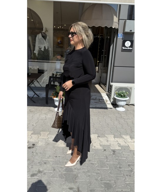 Sandy Önü Volanlı Drapeli Elbise Sandy Önü Volanlı Drapeli Elbise