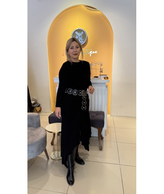 Sandy Önü Volanlı Drapeli Elbise Sandy Önü Volanlı Drapeli Elbise