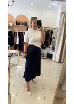 Likralı Lacivert Saten Etek