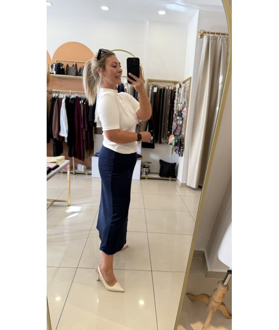 Likralı Lacivert Saten Etek Likralı Lacivert Saten Etek