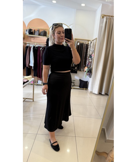 Likralı Siyah Saten Etek Likralı Siyah Saten Etek