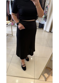 Likralı Siyah Saten Etek