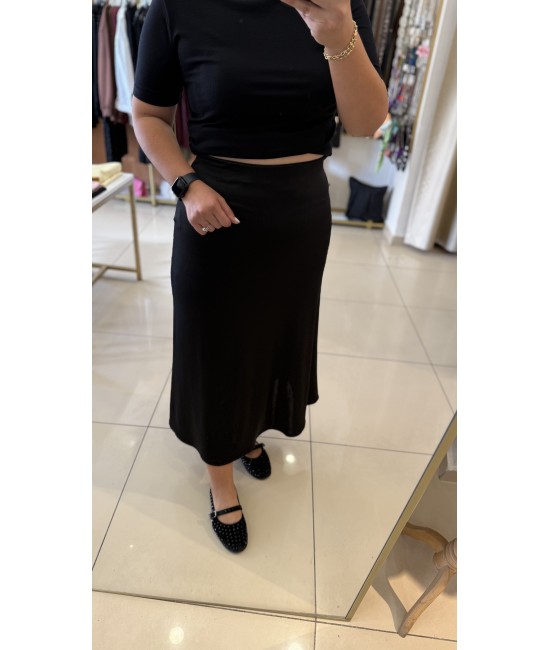 Likralı Siyah Saten Etek Likralı Siyah Saten Etek