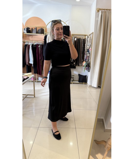 Likralı Siyah Saten Etek Likralı Siyah Saten Etek