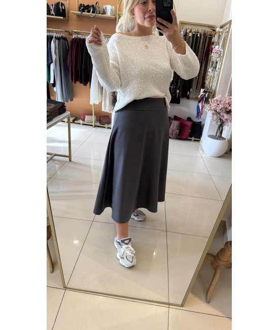 Diagonal Kumaş Gri Çan Etek