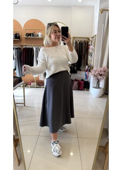 Diagonal Kumaş Gri Çan Etek