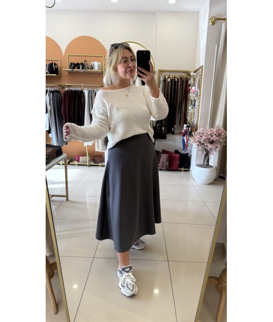 Diagonal Kumaş Gri Çan Etek