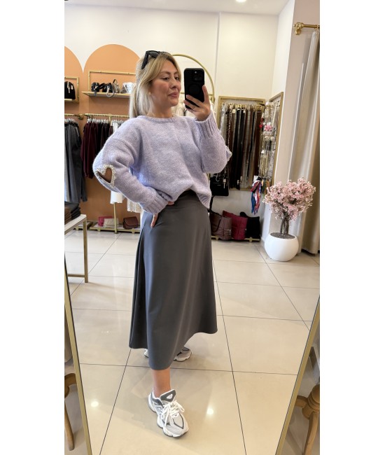 Diagonal Kumaş Gri Çan Etek