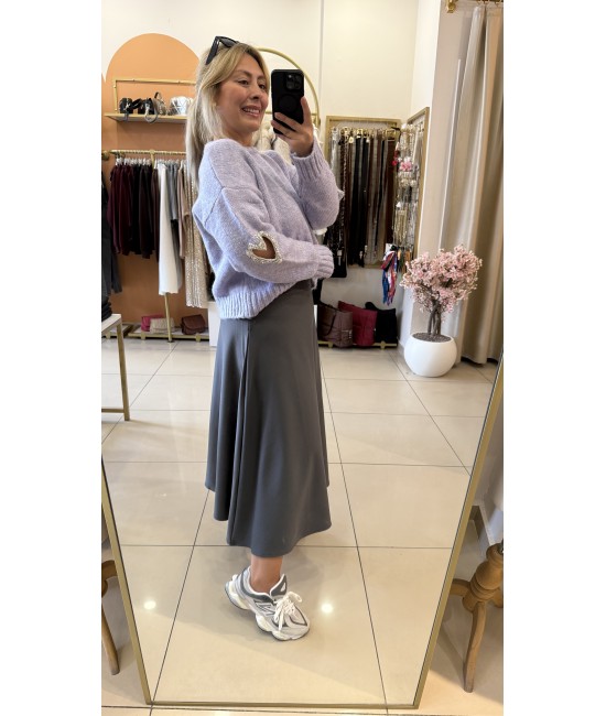 Diagonal Kumaş Gri Çan Etek