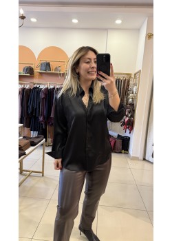 Premium Siyah Dökümlü Saten Gömlek
