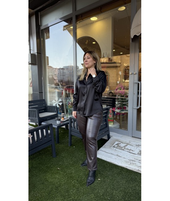 Premium Siyah Dökümlü Saten Gömlek Premium Siyah Dökümlü Saten Gömlek