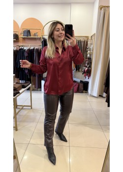 Premium Bordo Dökümlü Saten Gömlek