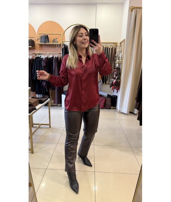 Premium Bordo Dökümlü Saten Gömlek