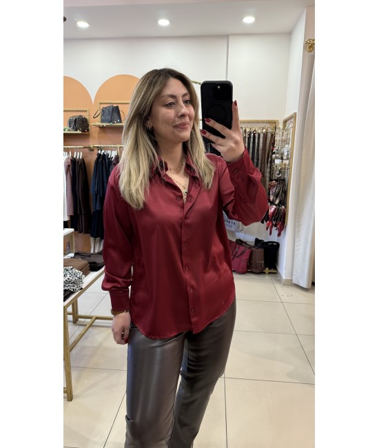 Premium Bordo Dökümlü Saten Gömlek